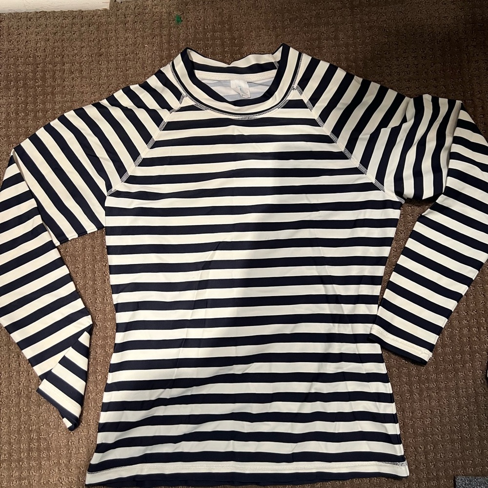 Navy and White Striped Long Sleeve rashguard Top